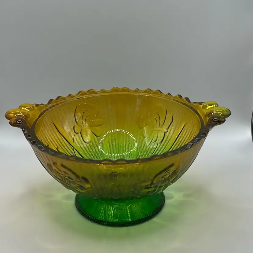 Jeanette Iris green glass candy dish