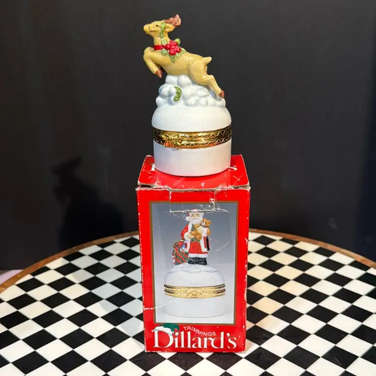 Vintage Dillards Ceramic Reindeer Trinket Box