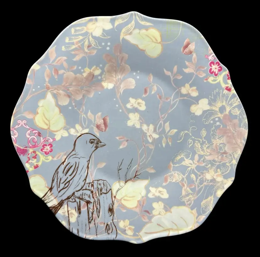 Creative Co-Op Plate Terri Conrad Designs Periwinkle Blue Bird Floral Pink 8β