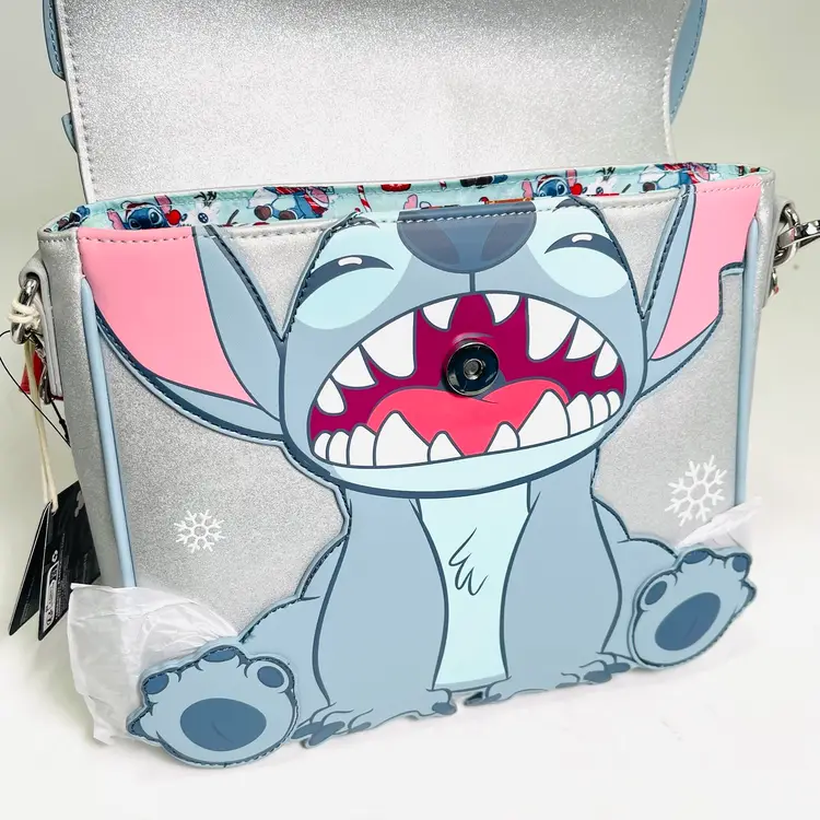Loungefly Disney Lilo & Stitch Christmas Snowflake Glitter Crossbody Bag