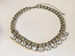 Chunky Gold Tone Curb Chain Statement Necklace with Rhinestones