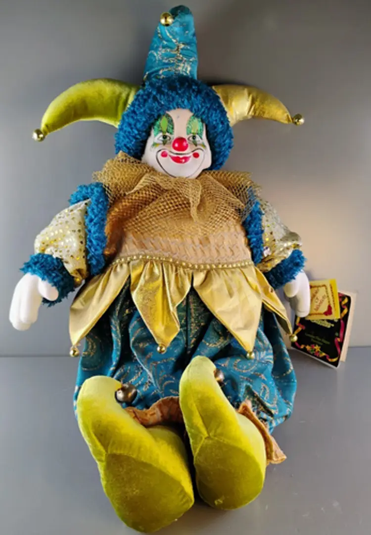 Collector’s Choice Porcelain Clown Doll Harlequin Jester Vintage with Tags