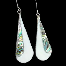 Vintage Alpaca Silver Abalone And Mother Of Pearl Dangle Earrings