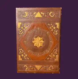 Vintage Faux Leather Book Box Ornate Embossed Lid Photo Keepsake Decor