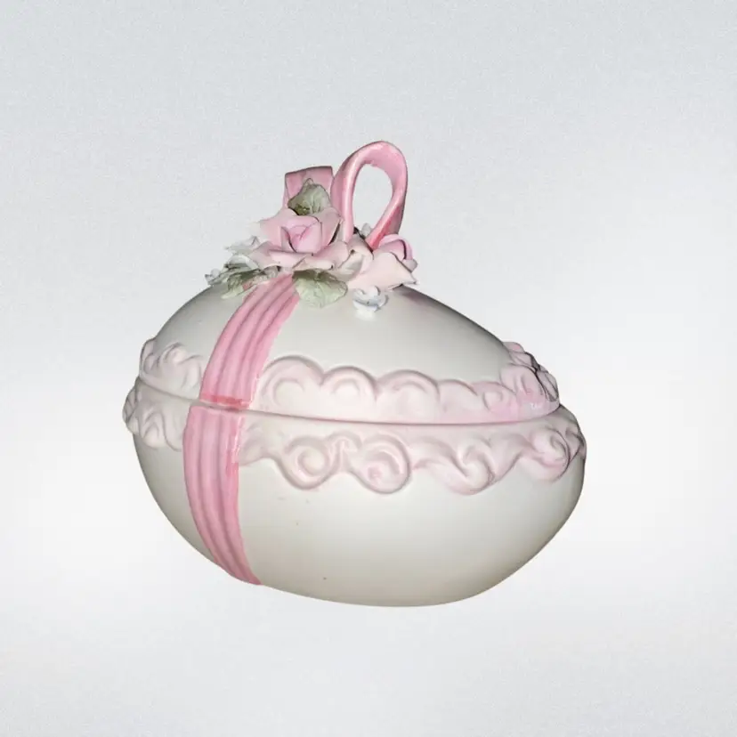 Lefton 1963 Floral Easter Basket Trinket Dish 5 3/4” X 4” X 4 1/2” Tall