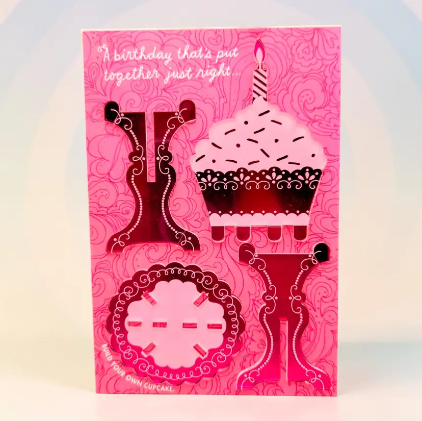 Hallmark Signature Birthday Card w Removable Thick Acrylic Cupcake & Stand