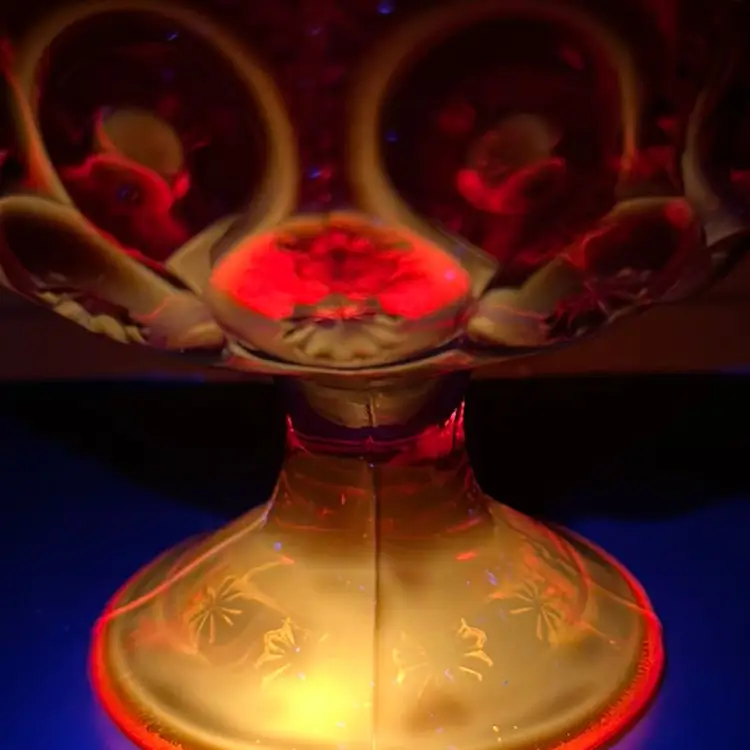 Pair of Smith Glass Moon and Star Amberina Candlestick Holders *Cadmium Glow*