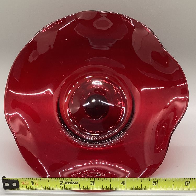 Vintage Handblown Ruby Red Glass Pedestal Bon Bon Dish
