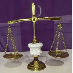 Vintage Mid-Century Hobnail Milk Glass & Brass "Scales of Justice"