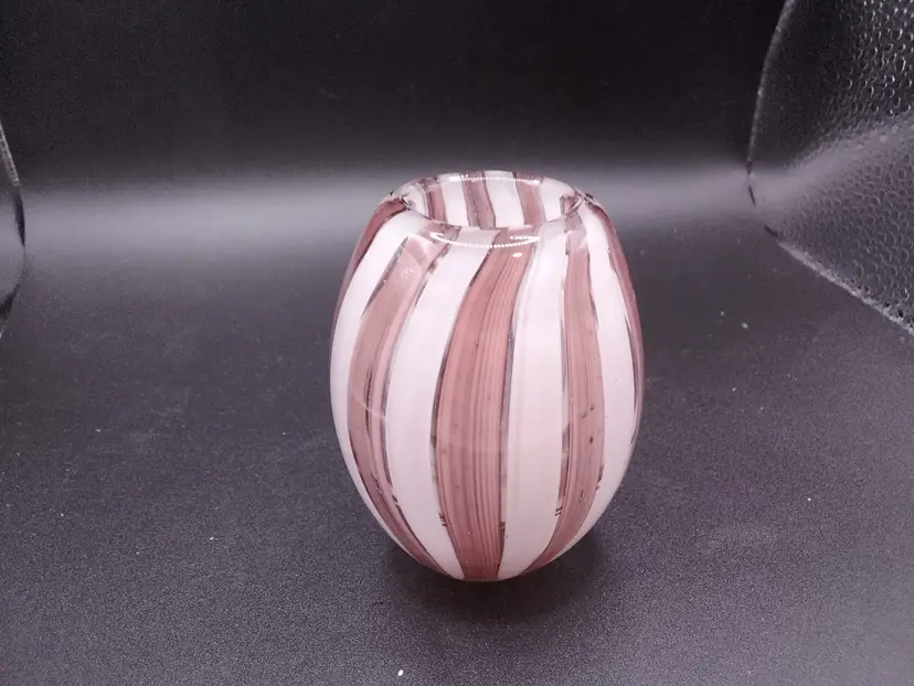 Heavy Clear Striped Art Glass Vase  Polished Bottom