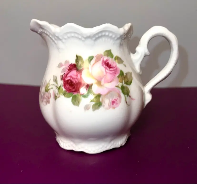 Antique Leuchtenburg Germany Roses Porcelain Pitcher 4 1/2” Cottage Core