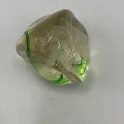 Green And White Triangular Shaped Paperweight 2” X 2”