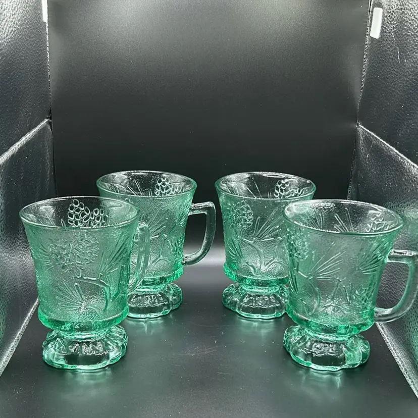 65 Vintage Tiara Indiana Glass Ponderosa Pine Mugs Set Of 4