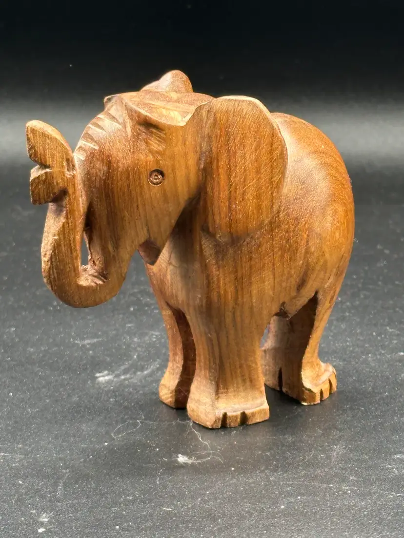 Carved Teak Wood Elephant Figurine African Wildlife Sculpture