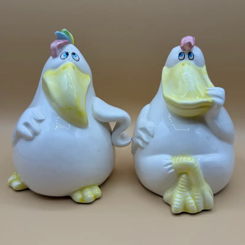 Fitz And Floyd 1980 Pelican And Duck Ceramic Pair Of Bookends 6.25”
