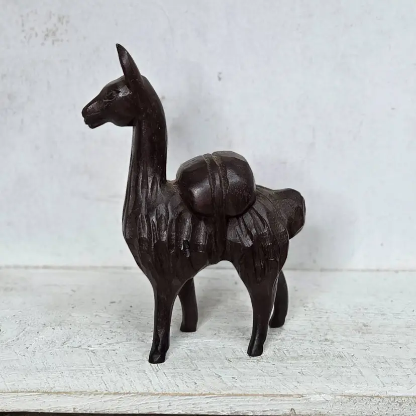 Wood Carved Alpaca Llama Figurine
