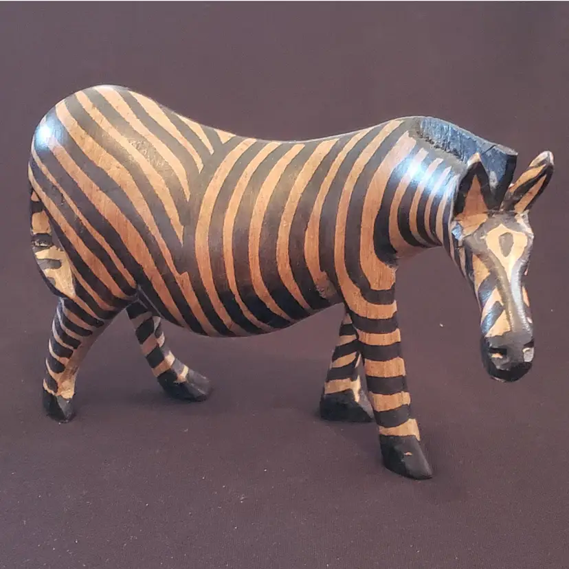Folk Art Zebra Wood Figurine Hand Crafted Animal 6¼" Long Unbranded Unsigned