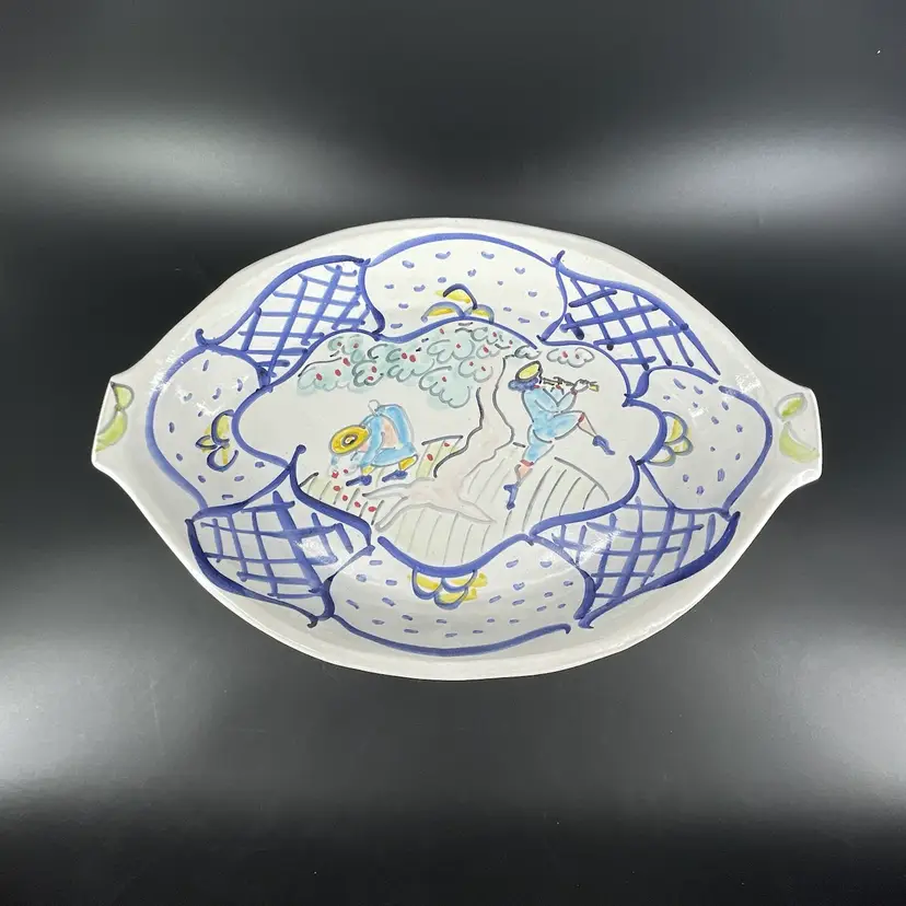 Signed Lorna Smith 17.5"x11.5" Oversized Studio Art Pottery Platter Hand Painted