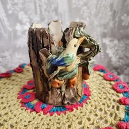 Majolica Bird on Trunk Planter