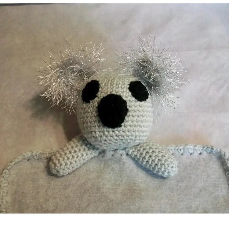 Handmade Crochet Amigurumi Gray Koala Furry Ears Fleece Lovey Snuggler Huggable Stuffed Toy