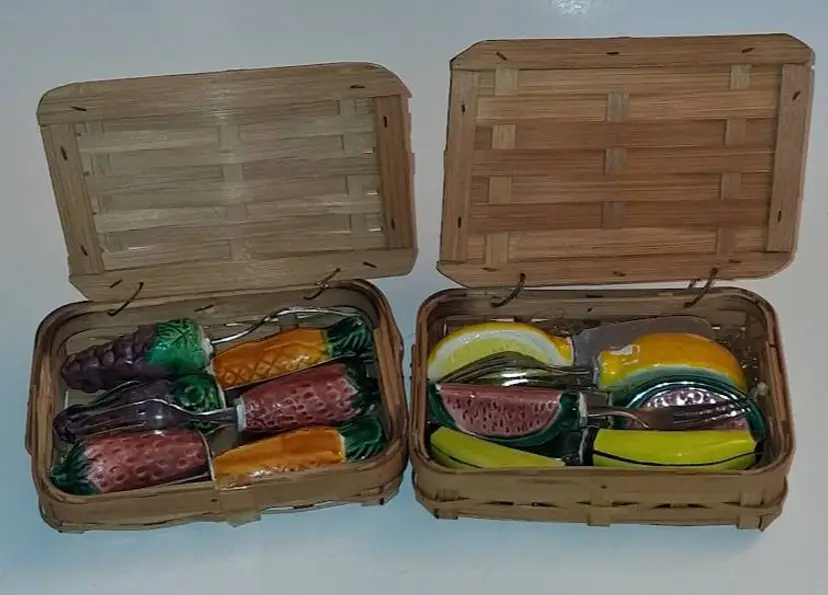 Vintage Fruit Themed Picnic/Yard/Party/ETC Mini Fruit Handled, Knives & Forks, 6 Total Sets