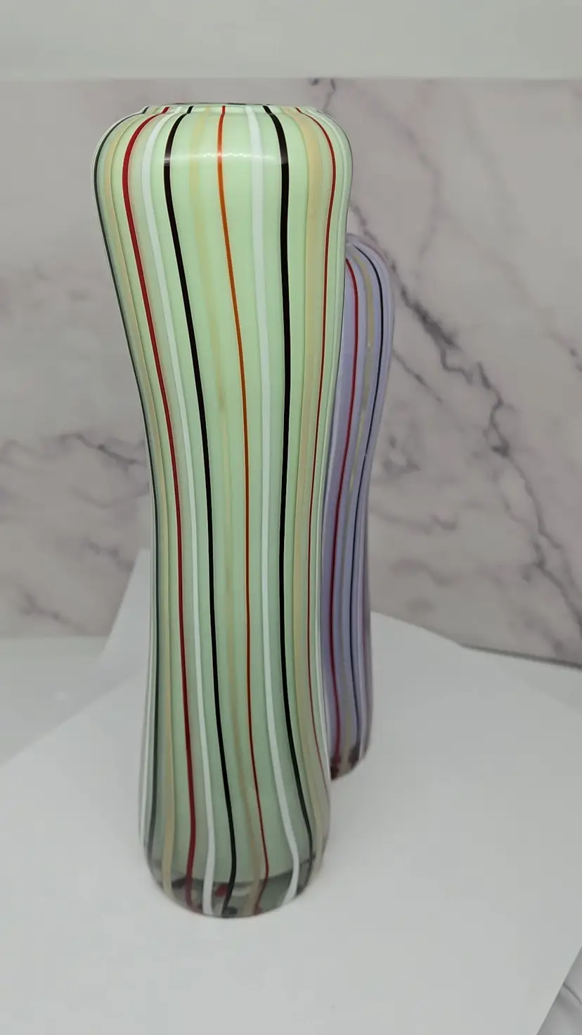 1 pair Contemporary Striped Glass Bud Vases, Purple, Green