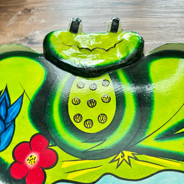 Vintage 3D Mexican Paper Mache Frog Barware Platter Serving Tray Mexican Folk Art, Made in Mexico