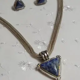 Vintage Triangular Sodalite Stone Necklace and Earrings Set