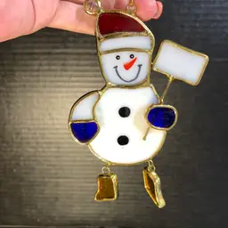 Glass Snowman w/Red Hat Ornament