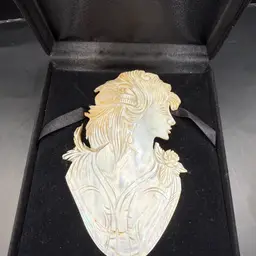 Antique Art Nouveau Hand Carved Mother Of Pearl Large Shell Cameo 6.25x4”