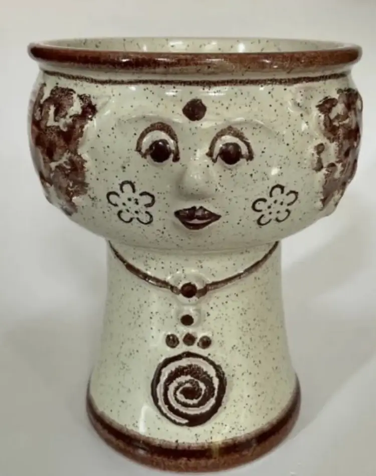 Vintage Denmark Pottery Face Vase, head vase, Planter VEB HALDENSLEBEN Woman With Necklace