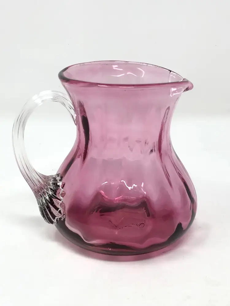 #01 Tiny Cranberry Glass Pitcher with Clear Handle