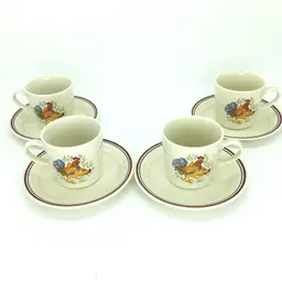 Corelle Coordinates Country Morning Rooster Chicken Cups Saucers Set of 4