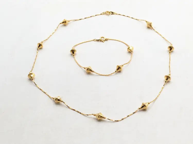 Dainty Gold Tone Beaded Station Necklace and Bracelet Set