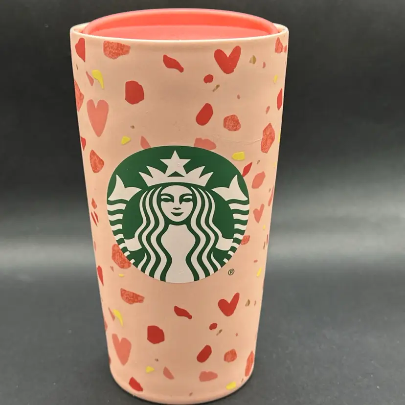 2019 Starbucks Tall Travel Mug Tumbler, Pink Hearts 12oz Mug Limited Edition. Great For Valentine’s Day