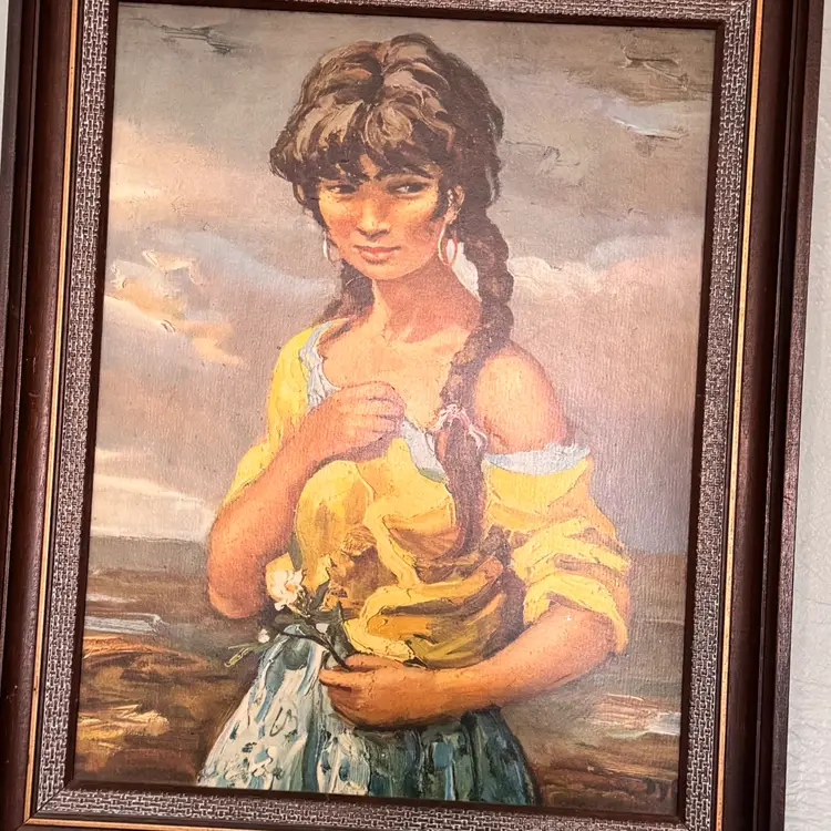 Vintage Marcel Dyf GYPSY GIRL  Treychikoff Lynch Era Framed 1960s Print 22x18