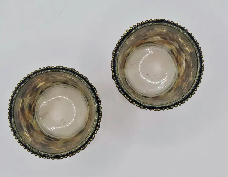 #01 - Pair of Global Fusion Mosaic Votives, 1990's Partylite 3" tall x 2.5" wide