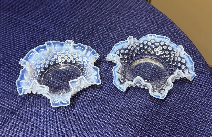 Fenton French Opalescent Hobnail Bon Bon Dish Ruffled Trinket Votive 5.75”