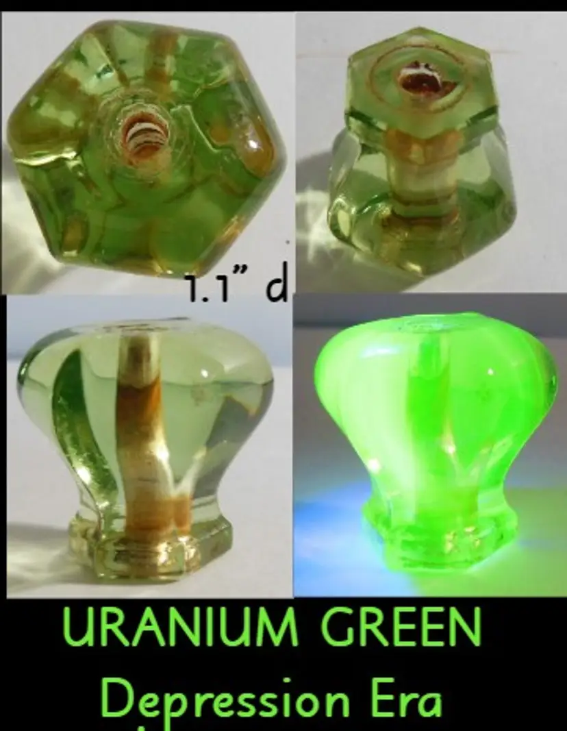 Antique Uranium Green Glass Drawer Knob