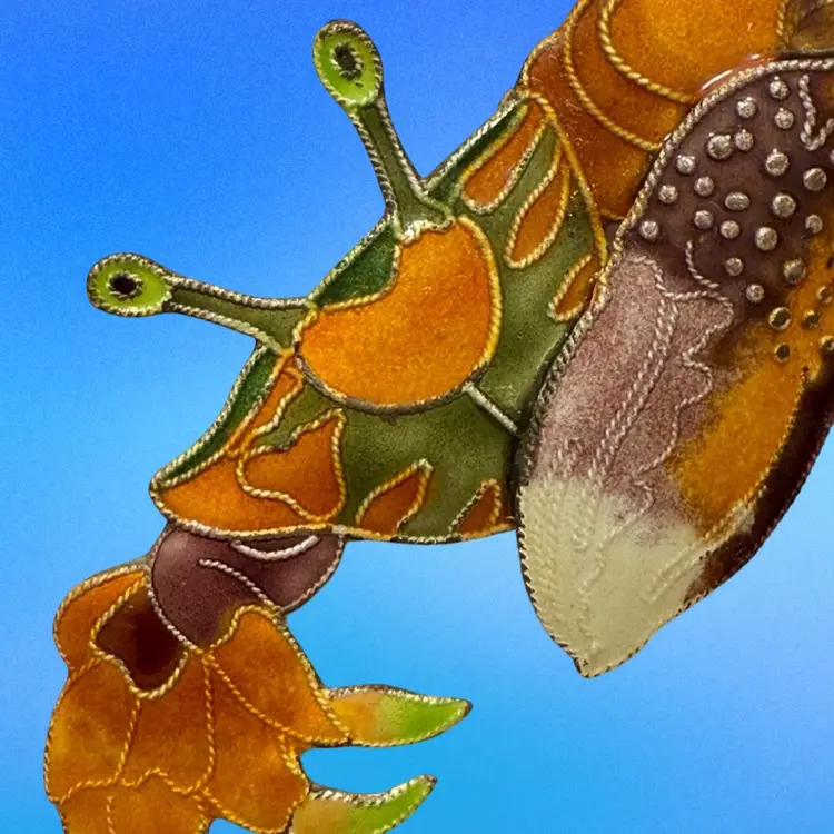 Vintage Zarah By Julia Pinkham 24k Gold Plated Sterling Silver Enamel Fiddler Crab New on Card