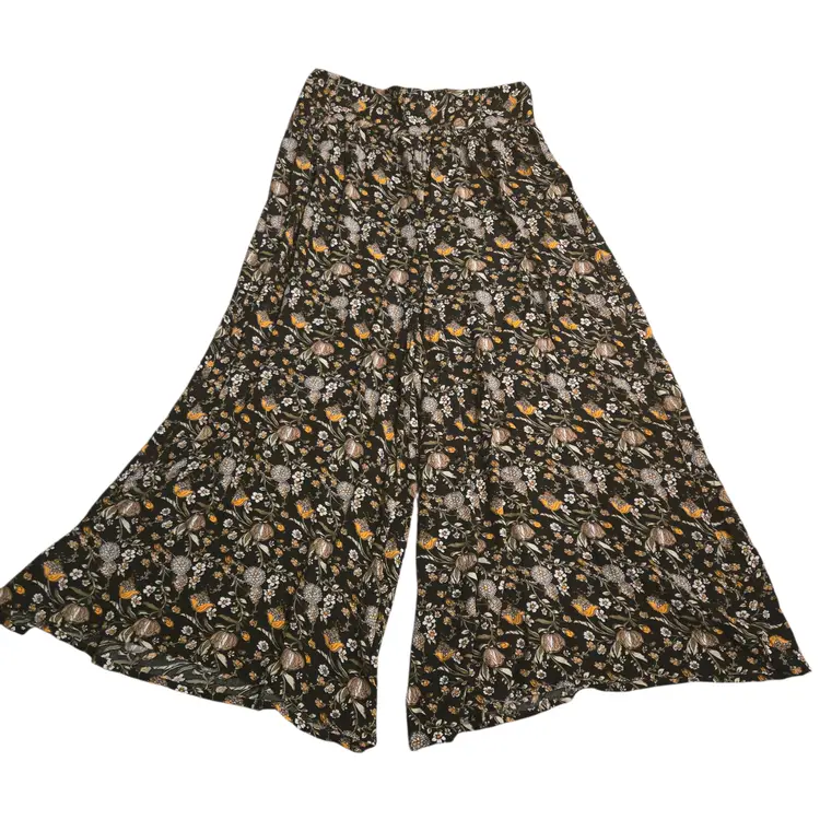 Natural Life Pants L Or XL Multicolor Floral Wide Leg Boho Hippie Knit Widee Leg
