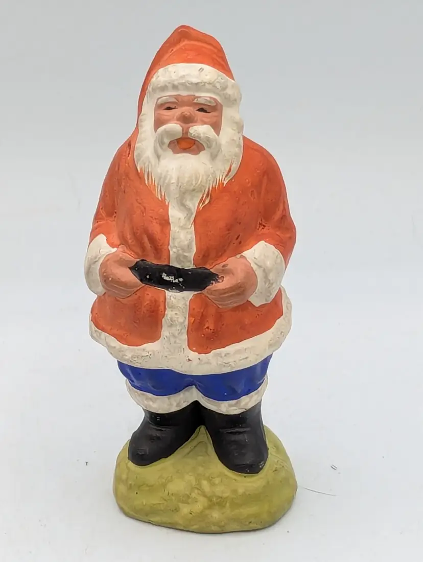 VINTAGE 1930-50s Composition CHALK Santa Claus JAPAN Red Suit Blue Pants ANTIQUE