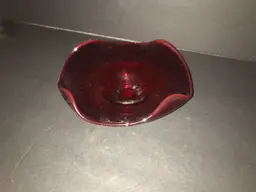 Vintage Viking Art Glass Ruby Red Round Bon Bon Dish  Cupped Edge