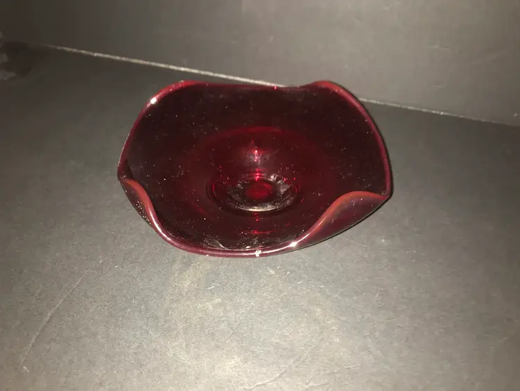 Vintage Viking Art Glass Ruby Red Round Bon Bon Dish  Cupped Edge