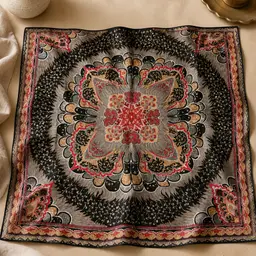 Vintage 100% Silk Scarf - Made in India - 40"x40" Ornate Boho Paisley Wrap - Statement Scarf