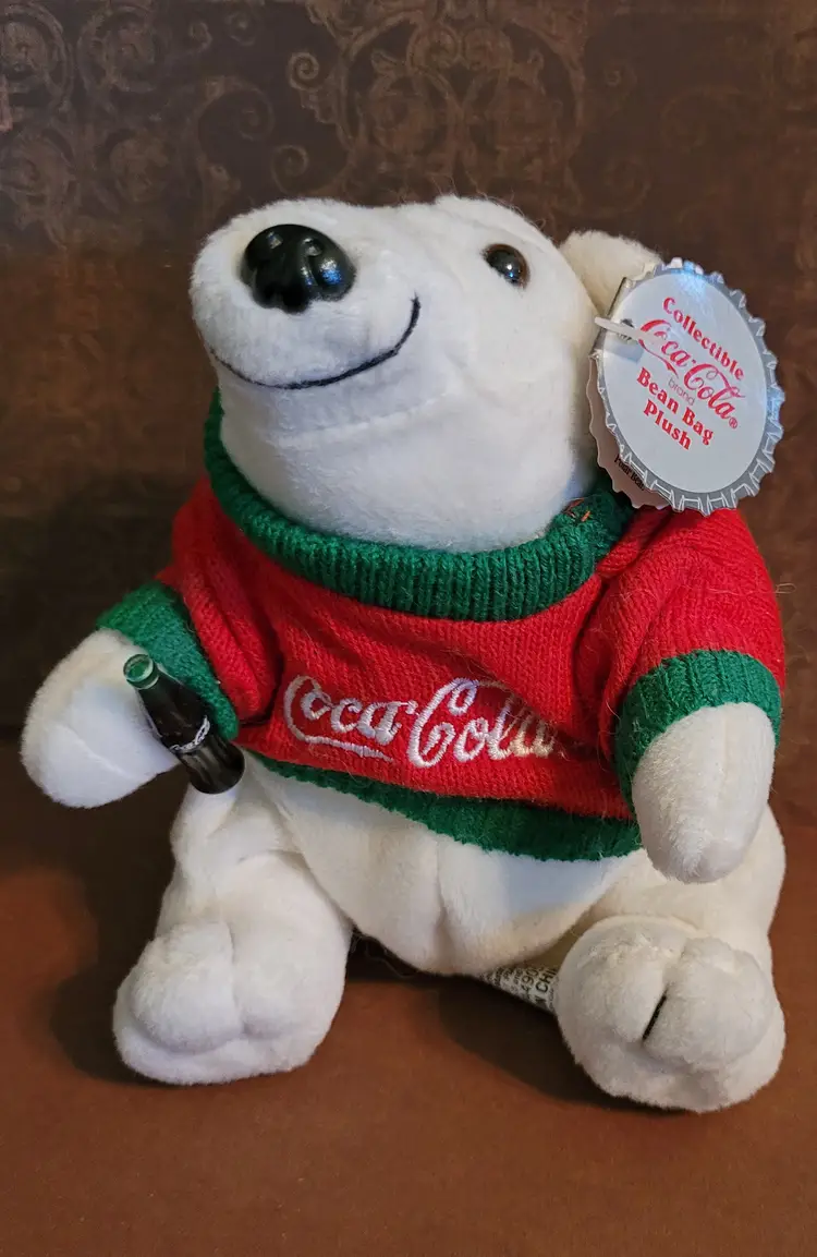Vintage Coca-Cola Bean Bag Plush Polar Bear in Sweater c.1998