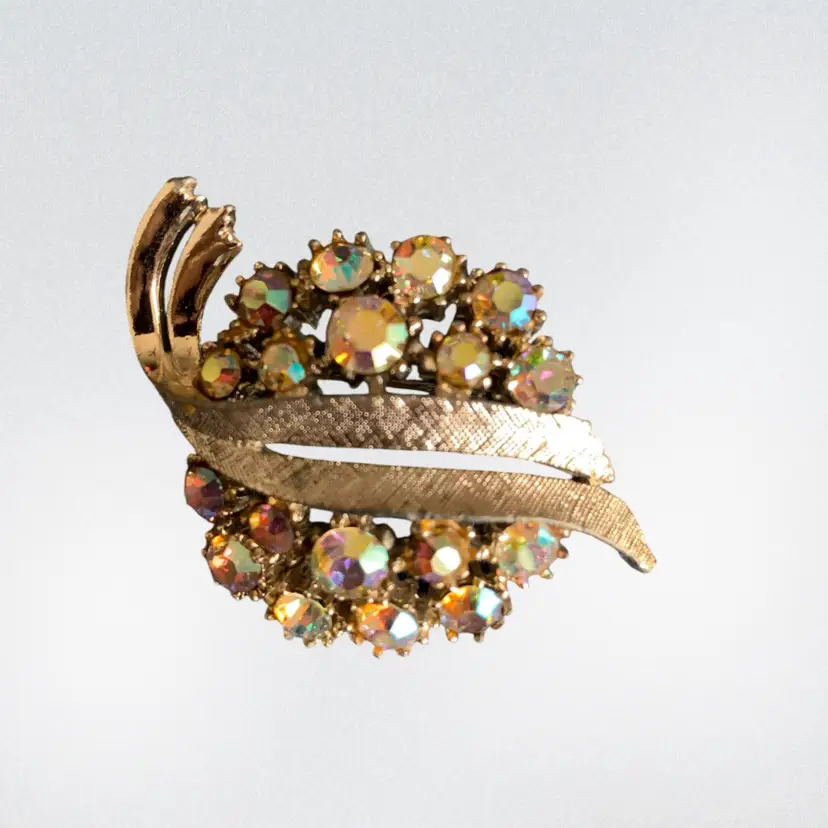 Vintage ART Silver Tone Rhinestone Brooch AB Rhinestones