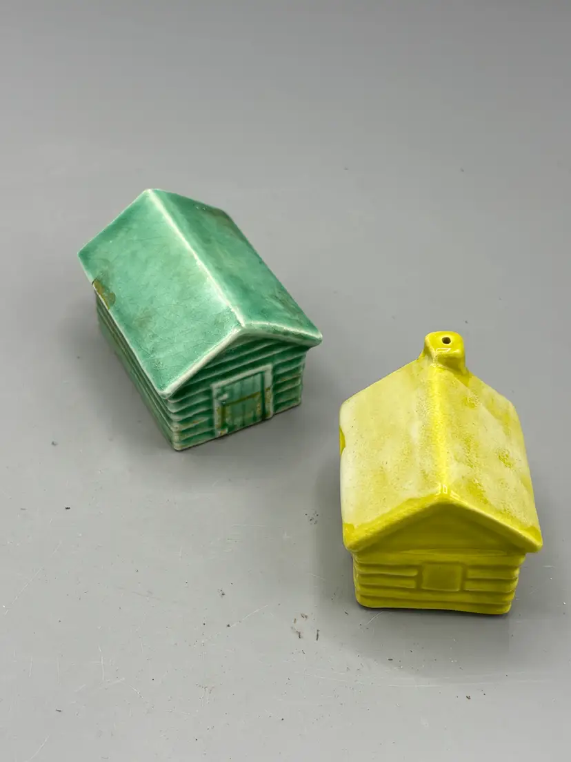 Vintage Ceramic green building Salt & Pepper