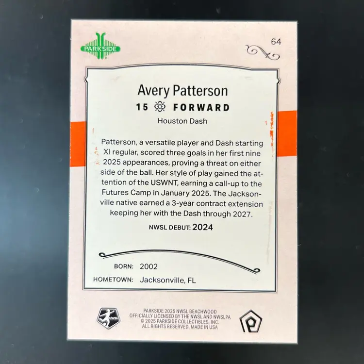 Avery Patterson 2025 Beachwood Brand Copper Foil /10 Soccer Card