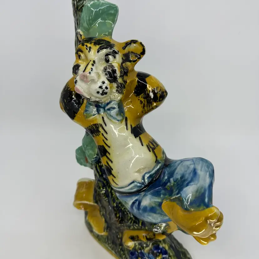 Vintage Italian Poggibonsi Firenze 1960s Majolica Tiger Ceramic Hand Painted Bottle/Decanter